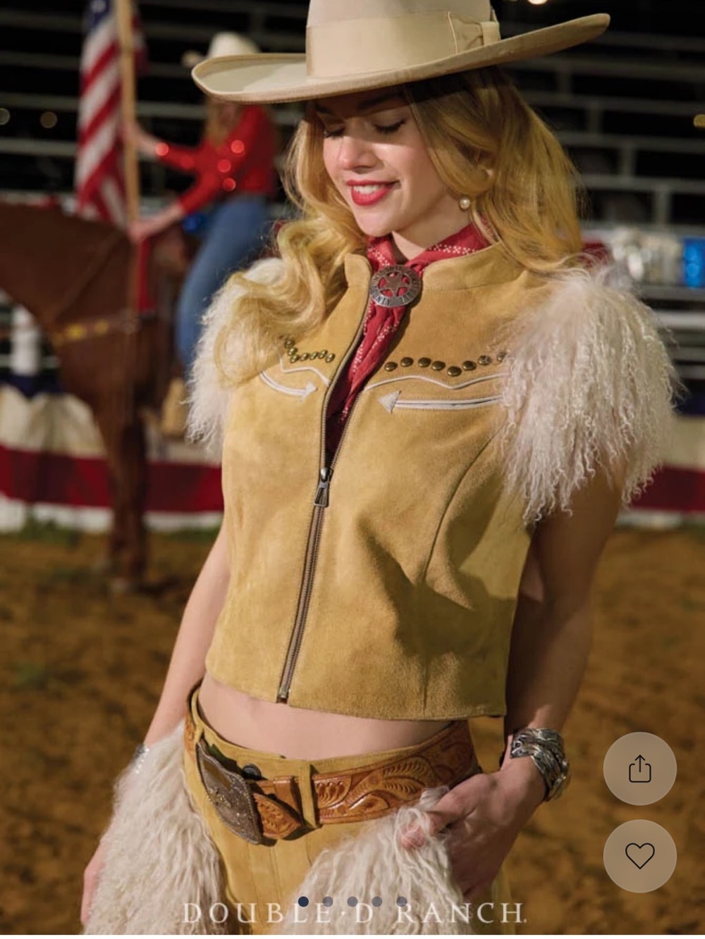 Double D Ranch Blonde Tan Suede Western Vest with shearling